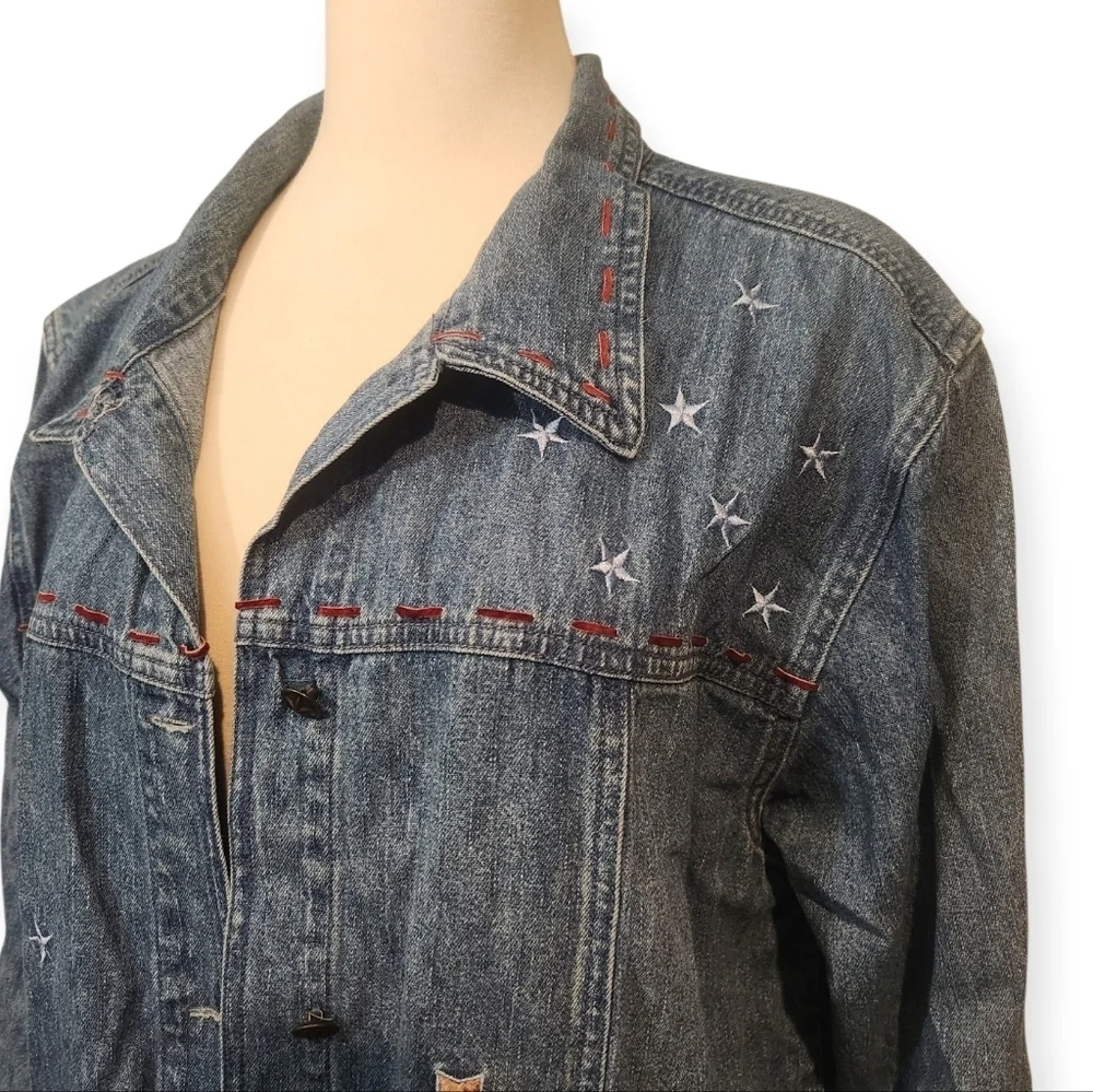 CJ BANKS VINTAGE EMBROIDERED DENIM SHACKET FLORAL STARS AMERICAN FLAG SZ 16W
